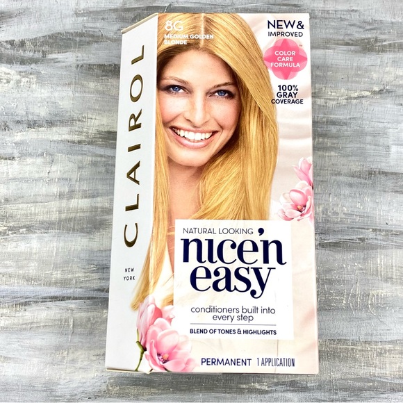 NWT Clairol Nice ‘n Easy 8G Medium Golden Blonde Permanent Hair Color Gray Cover - Picture 2 of 10
